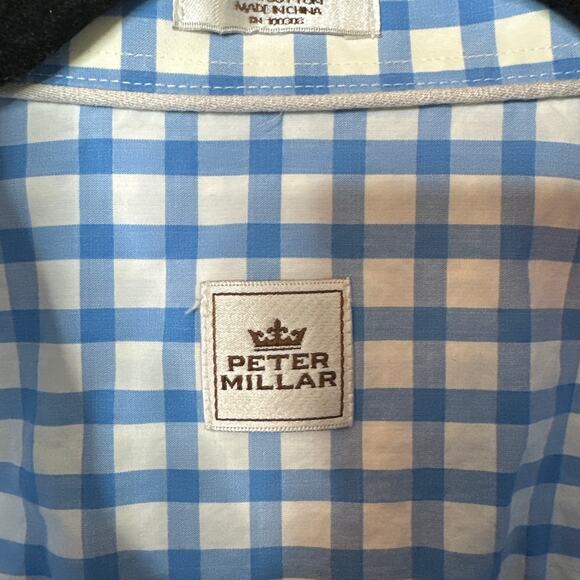Peter Millar Plaid Button Down Shirt Blue Collared Short Sleeve Size XL - Picture 2 of 7